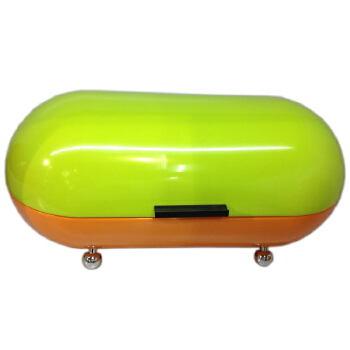 Capsule shape of metal kitchen bread colorful storage box with feet 